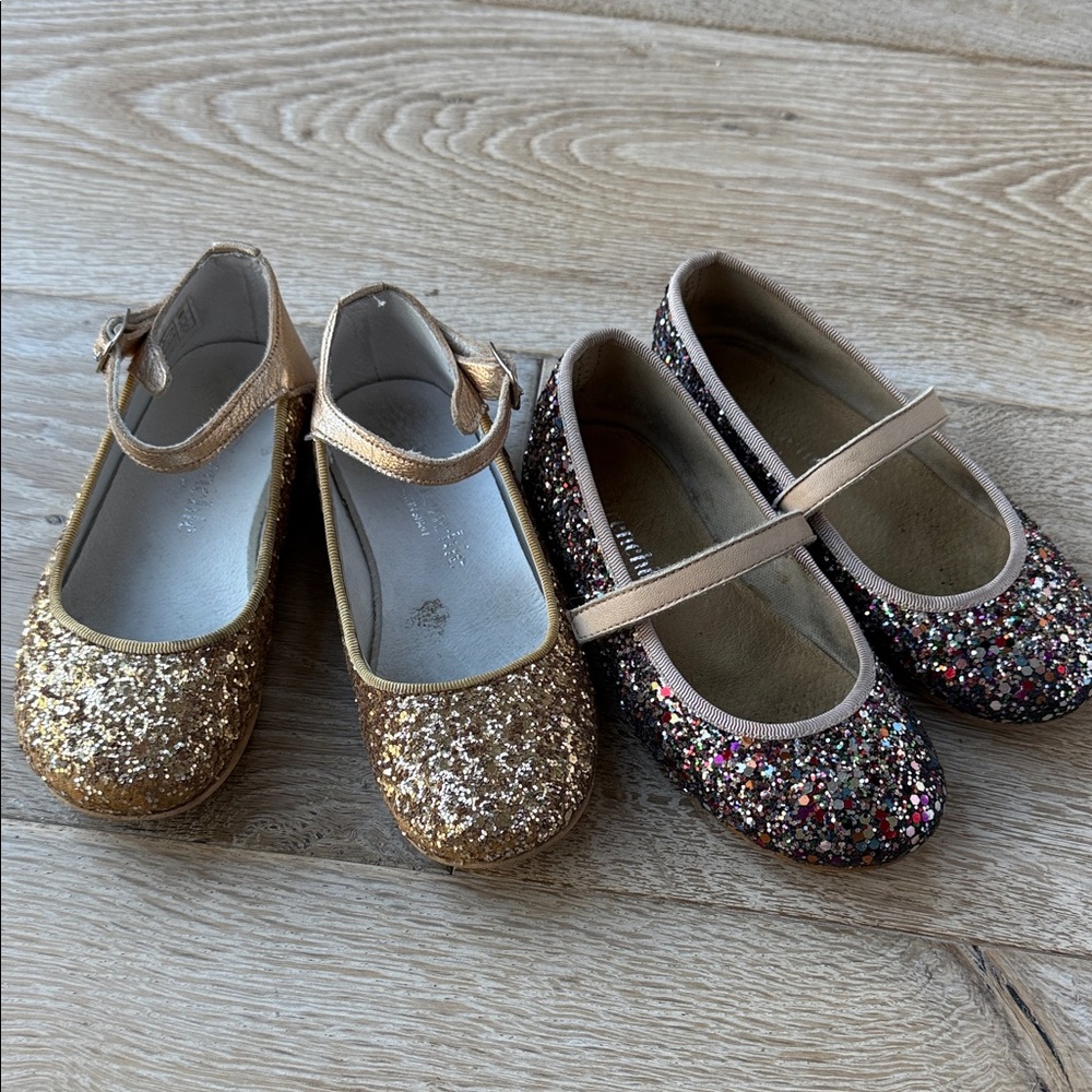 Chic Glittery Gold and Multicolor Little Girls Mary Jane